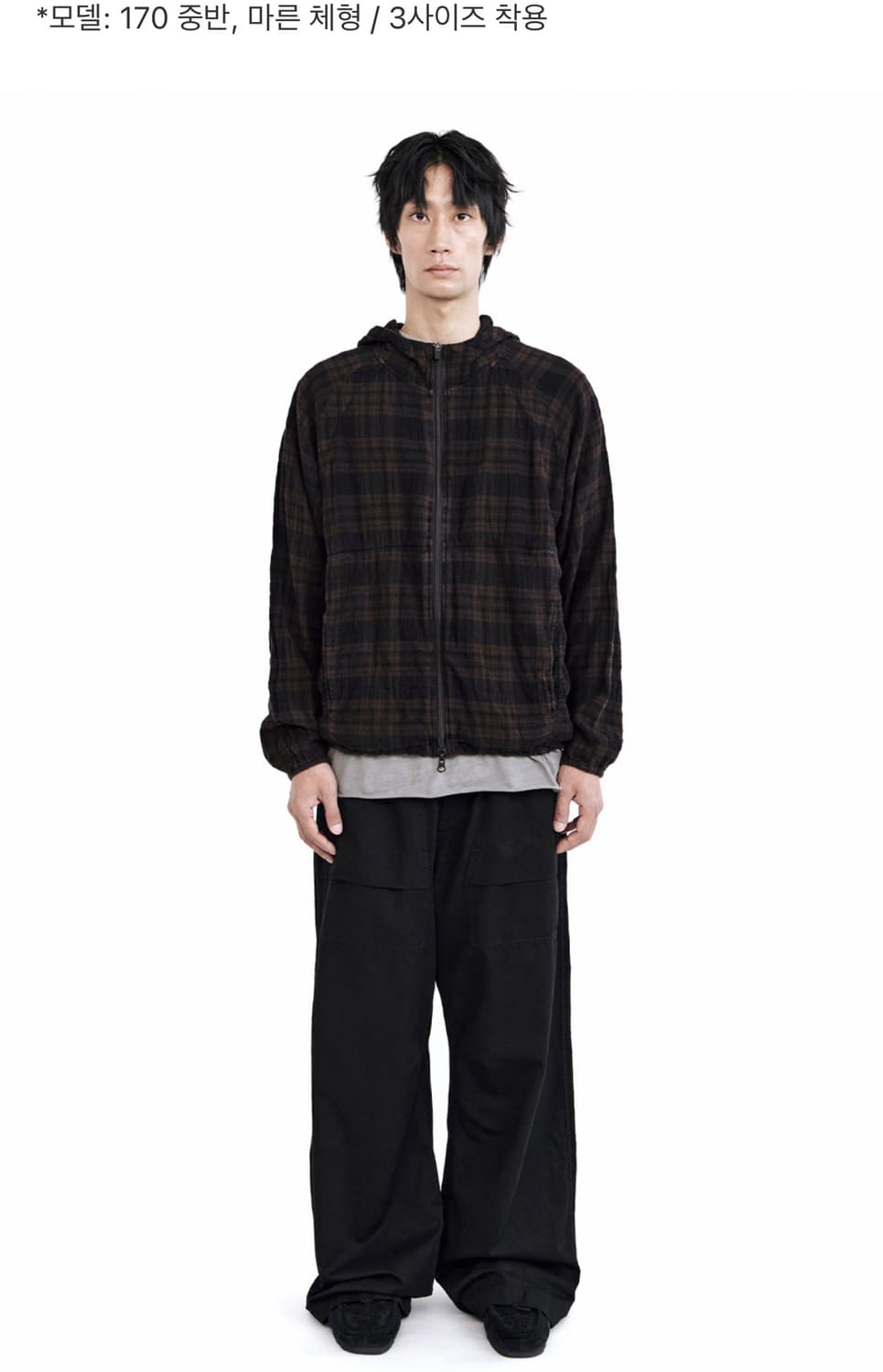 3사이즈 새상품]폴리테루 휴먼인덱스 체크 후디 파카 브라운 3사이즈 상품이미지4