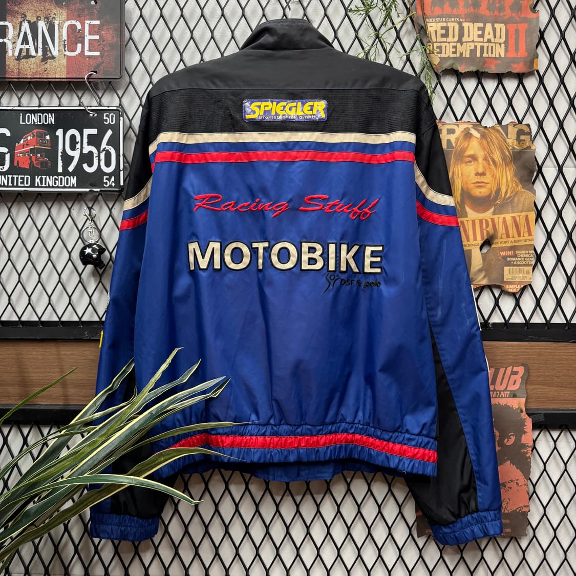 90s 스피글러 나일론 레이싱 자켓 전후면 로고 포인트 블루 블랙 상품이미지2