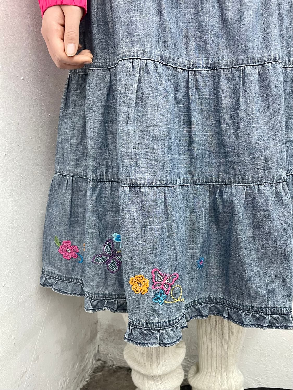 키치 데님 자수 프릴 스커트 상품이미지3