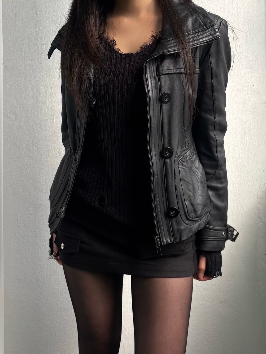 Vintage Black Leather Jacket 상품이미지2