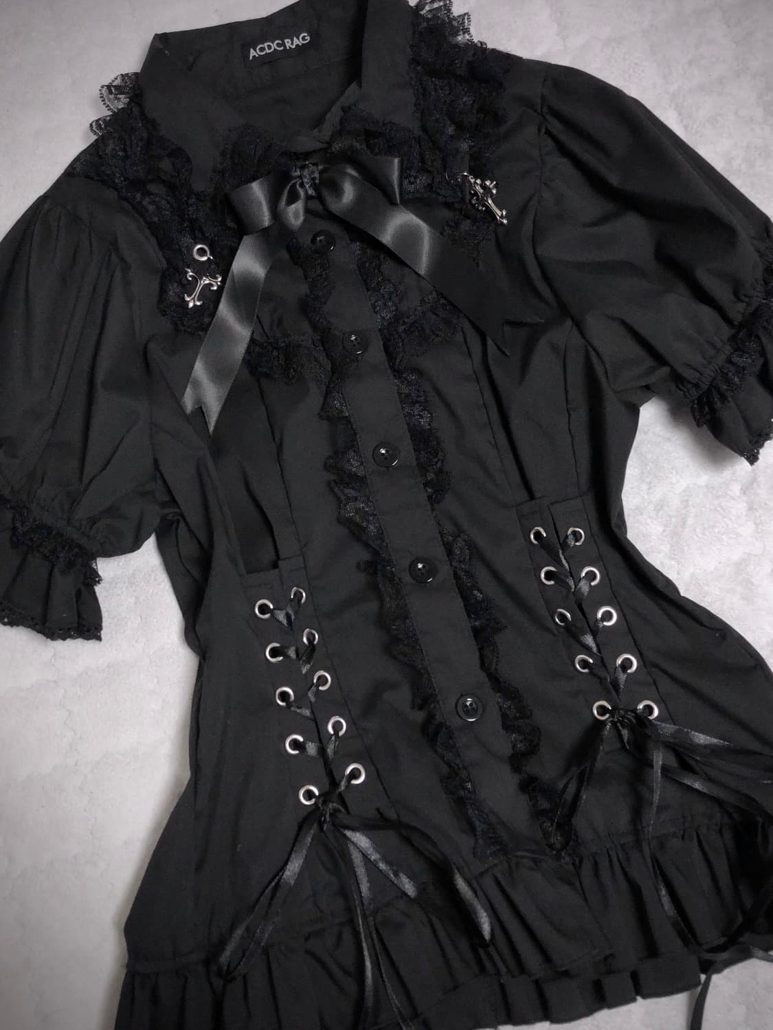 acdc rag 고스로리 반팔 셔츠 블랙 고스펑크 상품이미지2