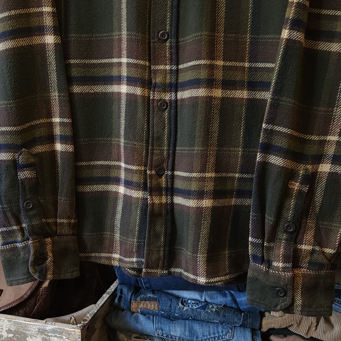 90s 아메리칸 빈티지 체크셔츠 헤비 플란넬 워크셔츠 그린 xl 상품이미지7