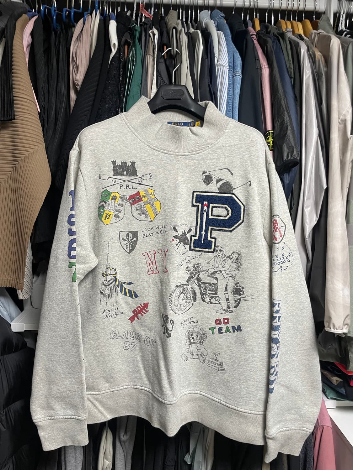 [xl] 폴로 polo 랄프로렌 그래픽 모크넥 스웻셔츠 그레이 상품이미지1