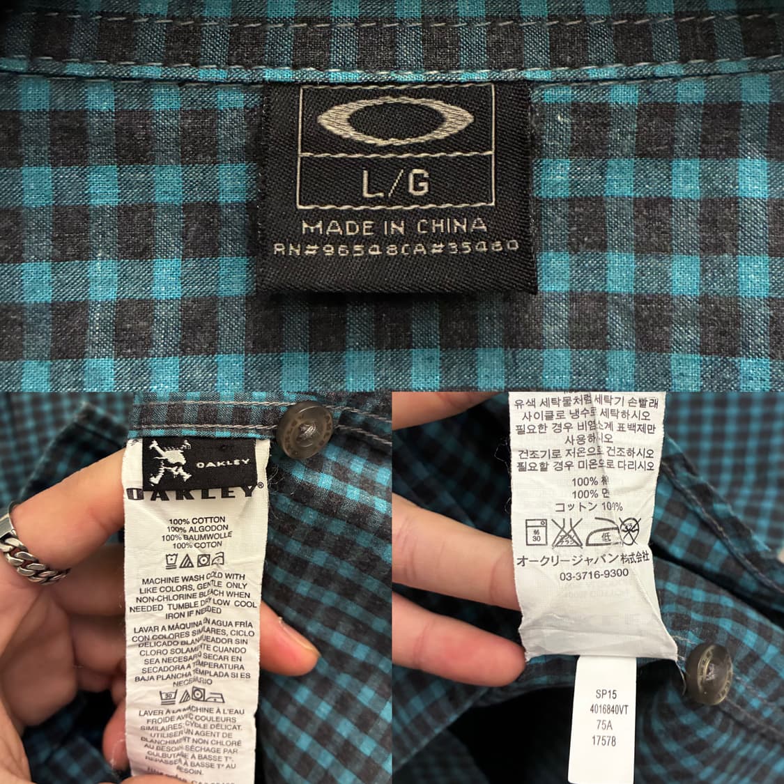 (L/103)Oakley 오클리 깅엄체크 포켓 반팔셔츠 틸블루 상품이미지10
