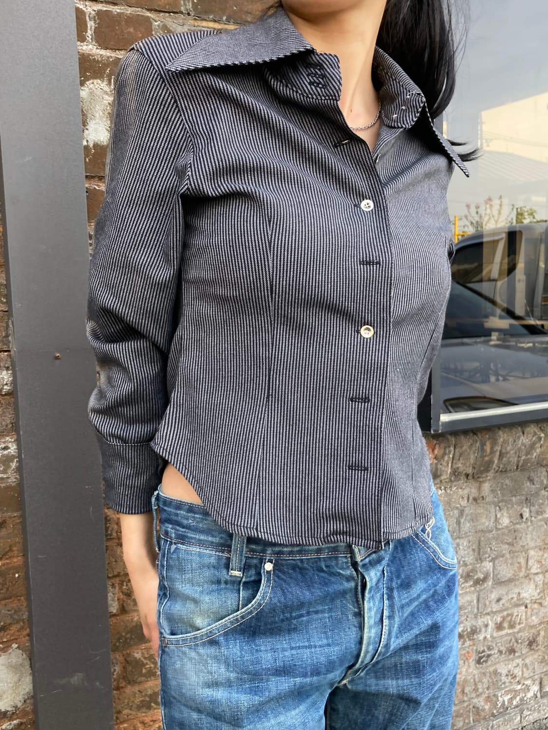 크롭 스트라이프 웨스턴 카라 셔츠 상품이미지4