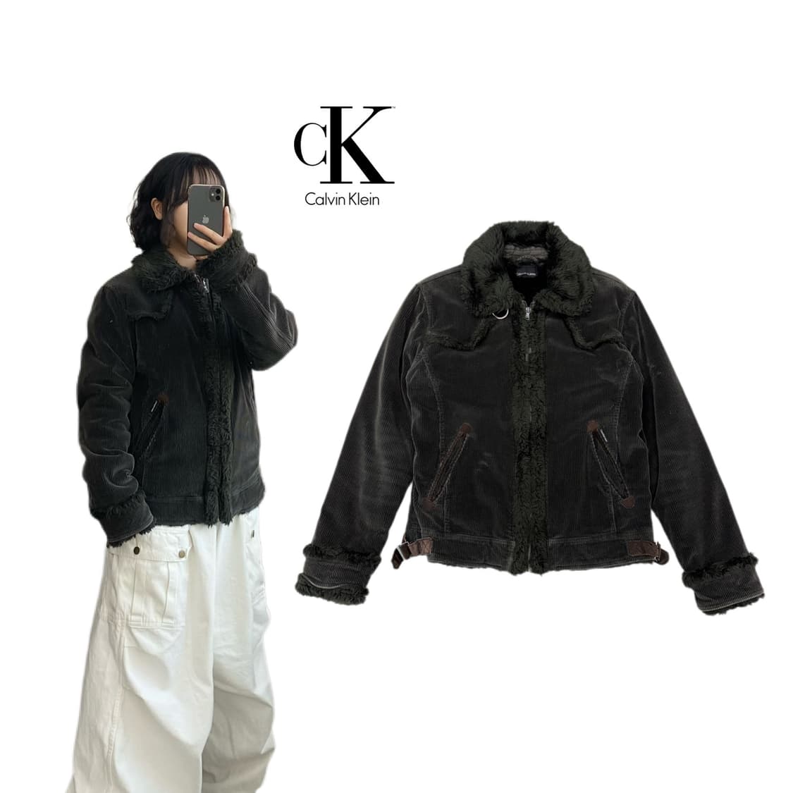 캘빈클라인 Y2K 퍼 코듀로이 무스탕 집업 자켓 상품이미지1