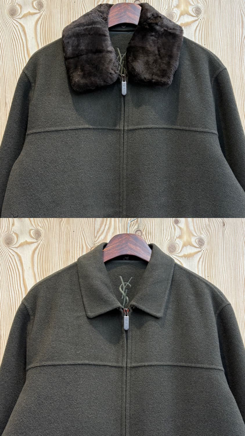 입생로랑 자수 로고 퍼 카라 모직 블루종 자켓 상품이미지2