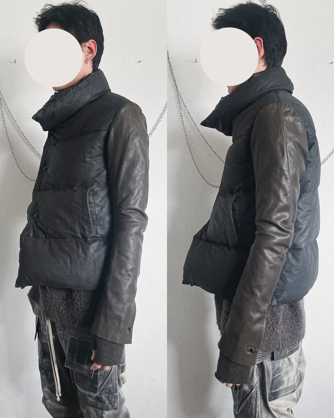 아이작 세럼 사선 버튼 펜싱자켓 모티브 디어스킨 패딩 상품이미지1