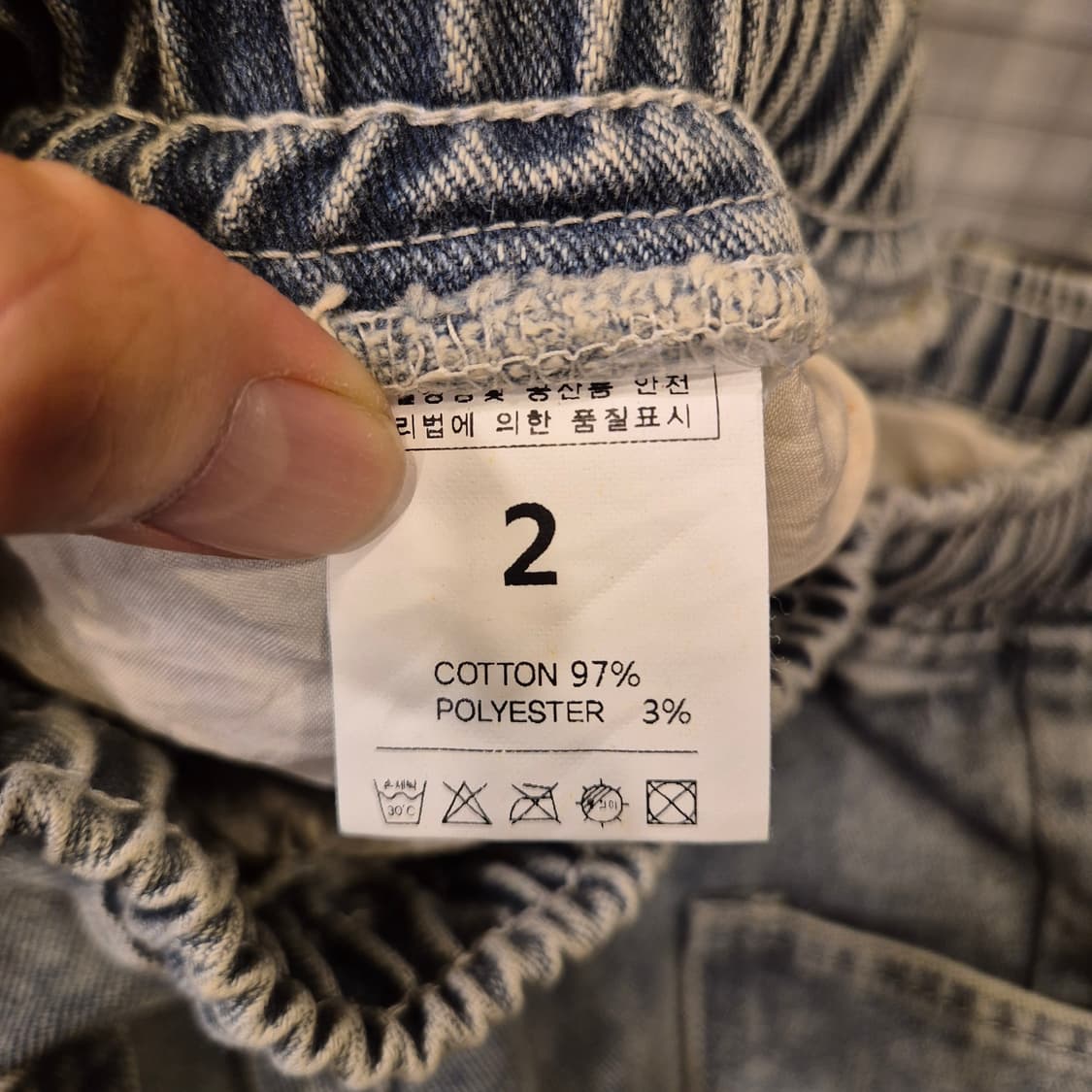 30~32인치 허리밴딩 워싱 와이드데님팬츠  상품이미지3