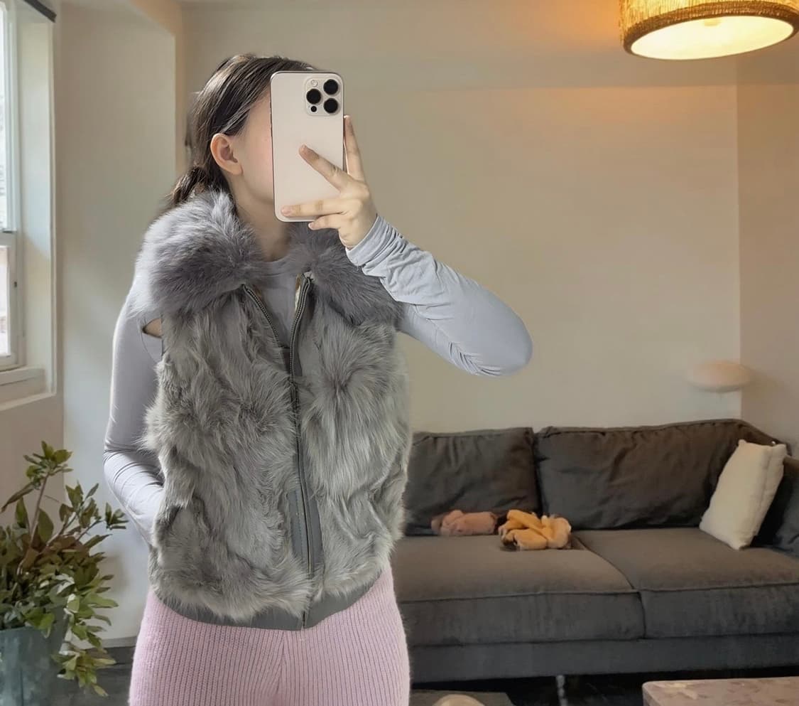 빈티지 그레이 여우털 폭스퍼 양가죽 조끼 베스트 상품이미지6