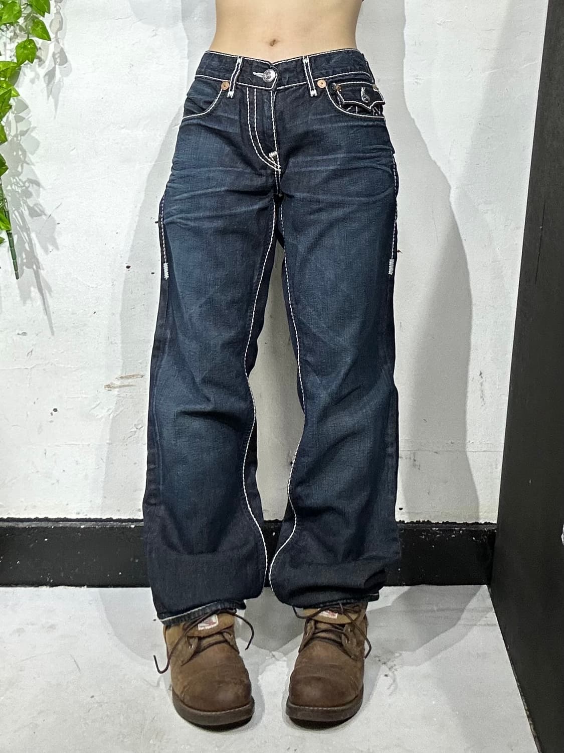 트루 릴리전 리키 자이언트 빅 T 자수 빅로고 와이드 데님 팬츠 청바지 상품이미지3