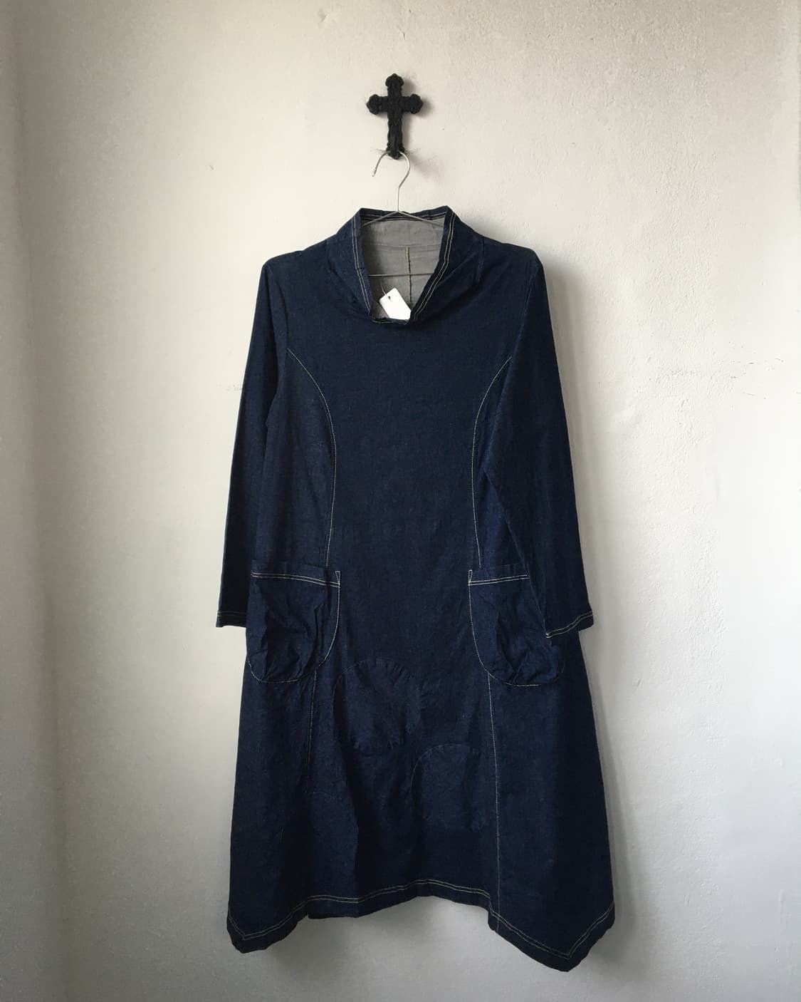 High neck dot point denim onepiece 상품이미지2