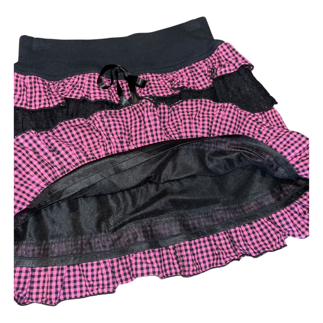 핑크타탄체크 레이스 밴딩 스커트 키치갸루y2k 상품이미지3