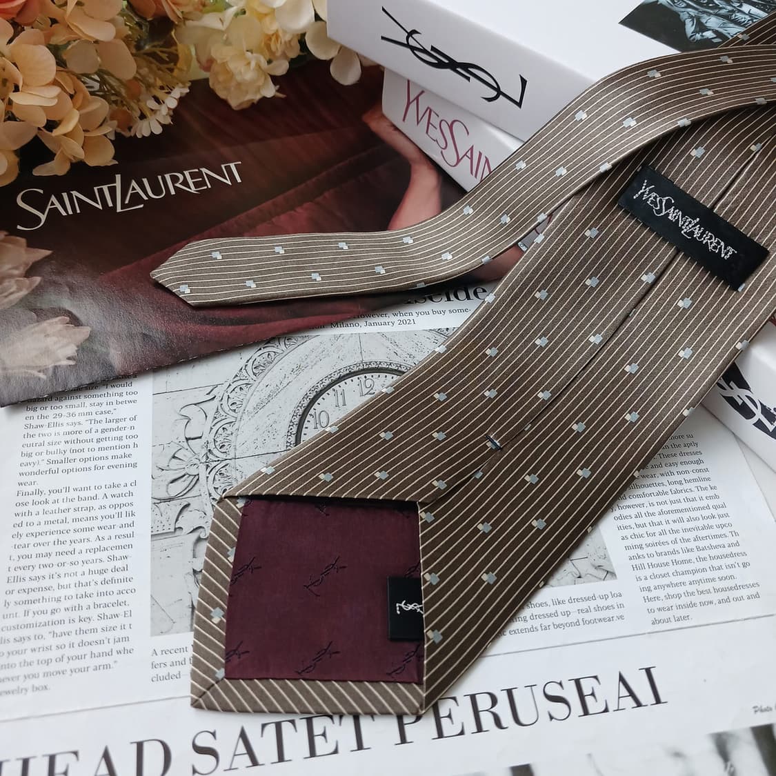 입생로랑 브라운 스트라이프 패턴 넥타이 9.6cm A+등급 E1259
 상품이미지5