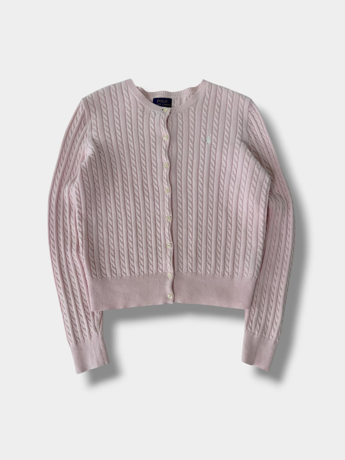 폴로 랄프로렌 QR라벨 베이비핑크 케이블 U넥 가디건 상품이미지1