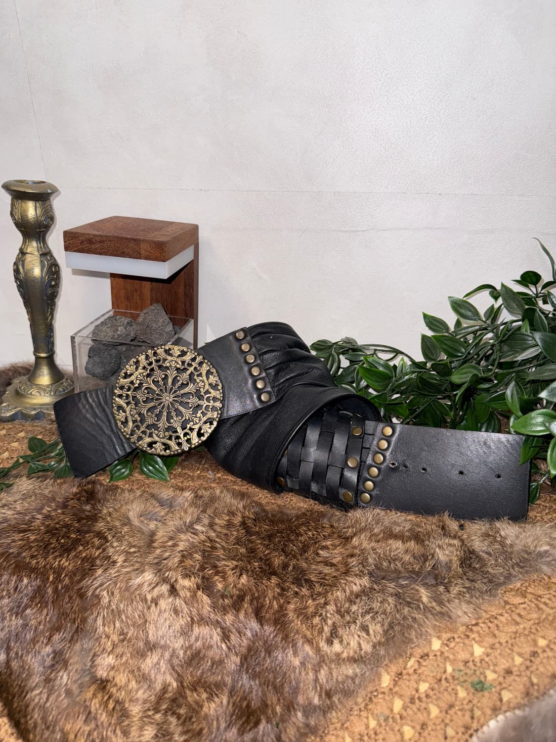 Black bold oriental stud buckle belt 상품이미지2