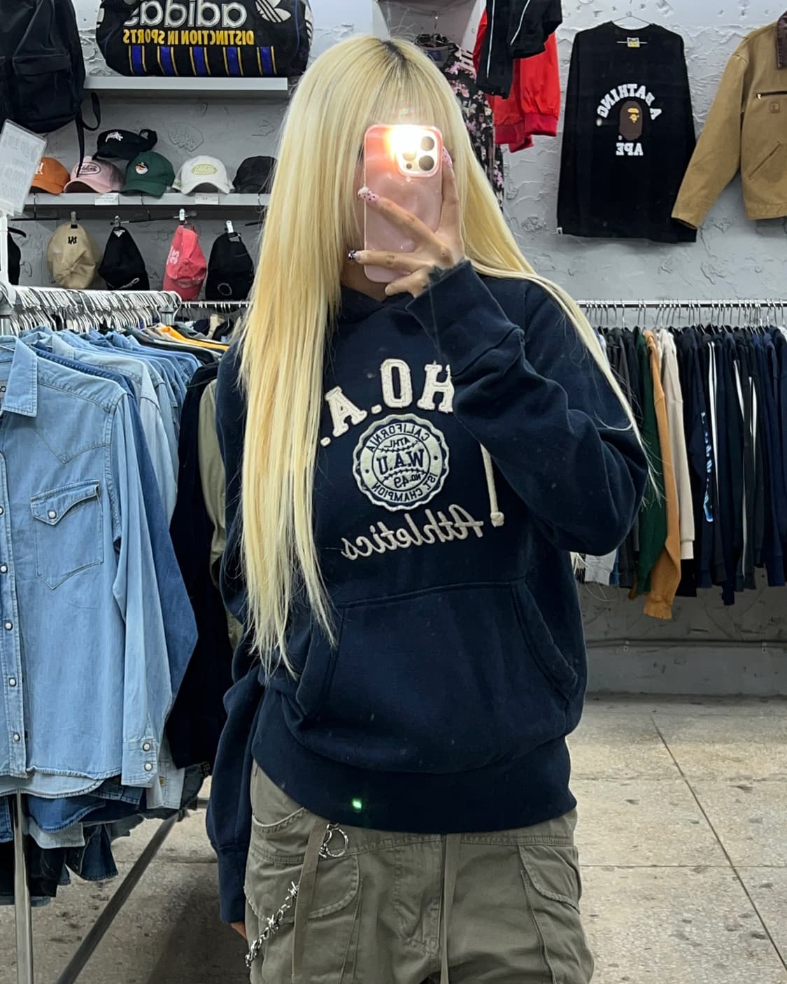 착샷O 후아유 네이비 로고 후드 상품이미지4