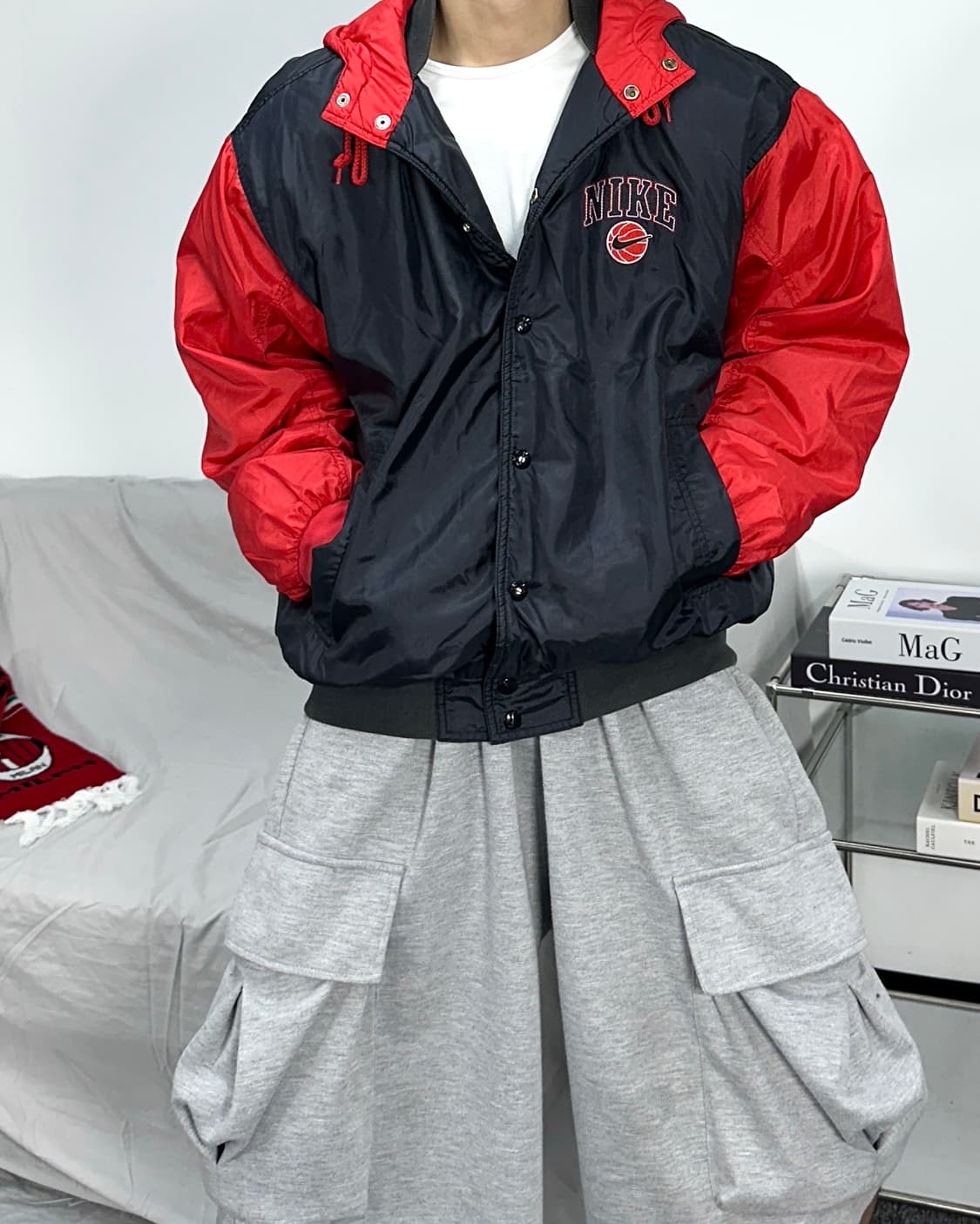 나이키 00s 올드스쿨 레드 블랙 빅로고 점퍼 M 상품이미지2