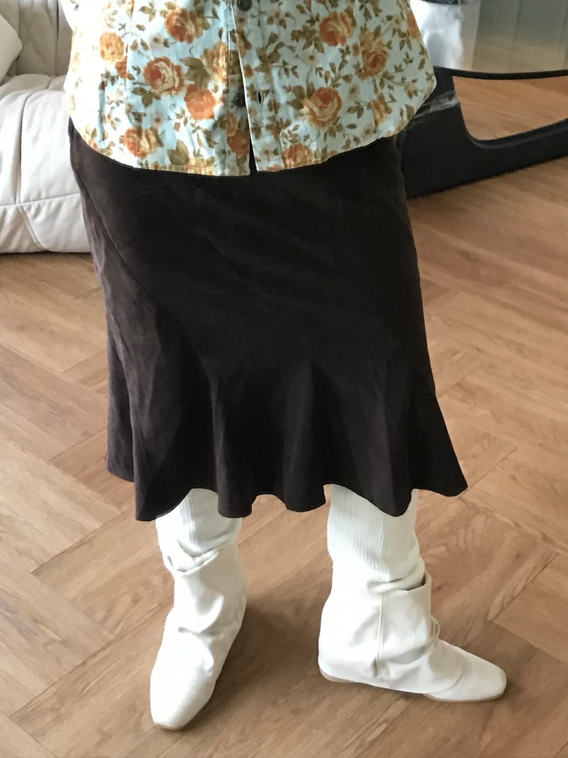 vintage frill brown skirt 상품이미지1