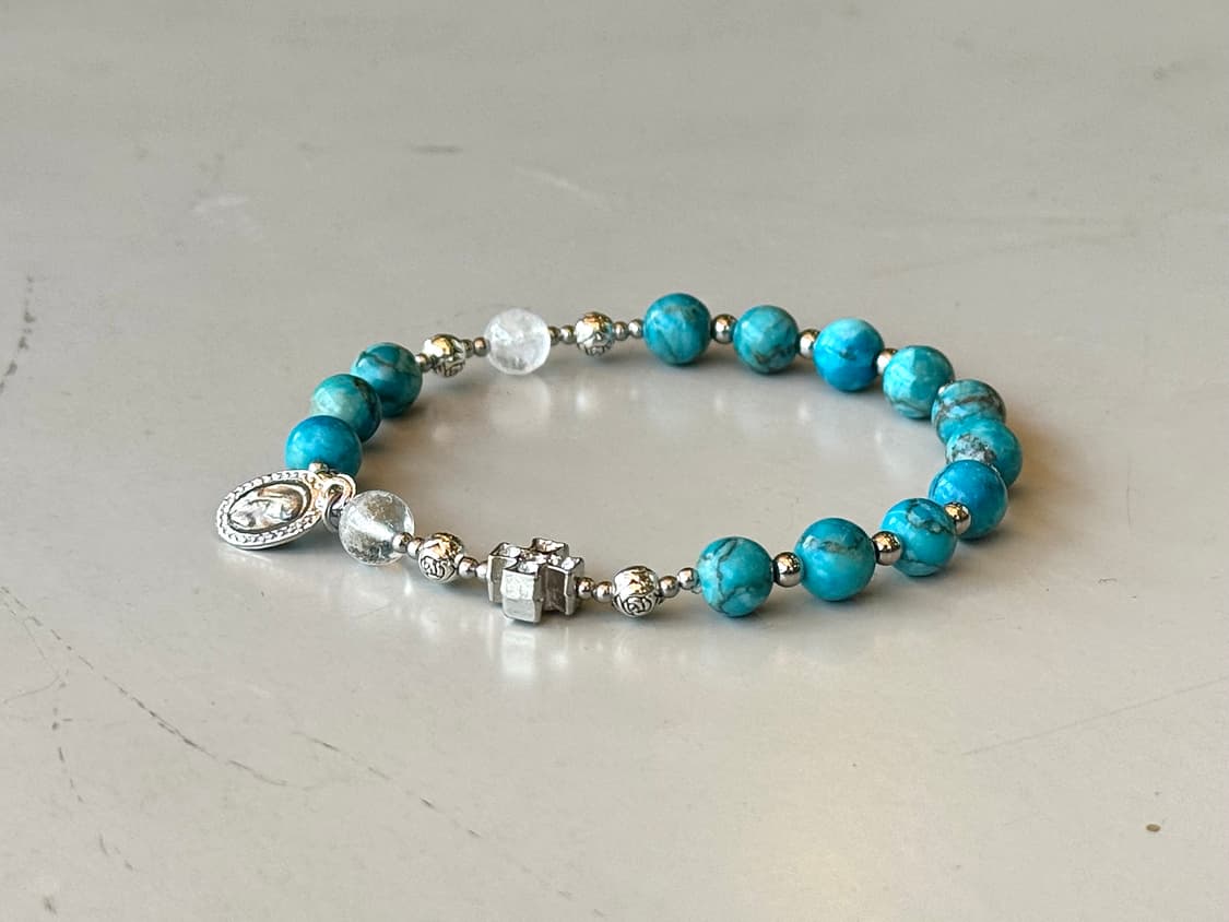 (맞춤) 천연석 터키석 백수정 묵주팔찌 원석팔찌 상품이미지3