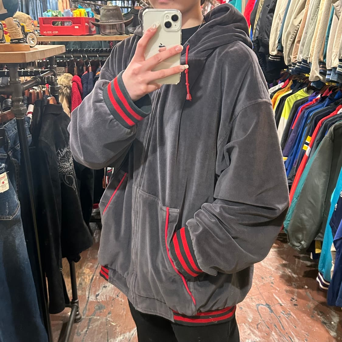 [HI] VTG 벨벳 후드집업 차콜 상품이미지4