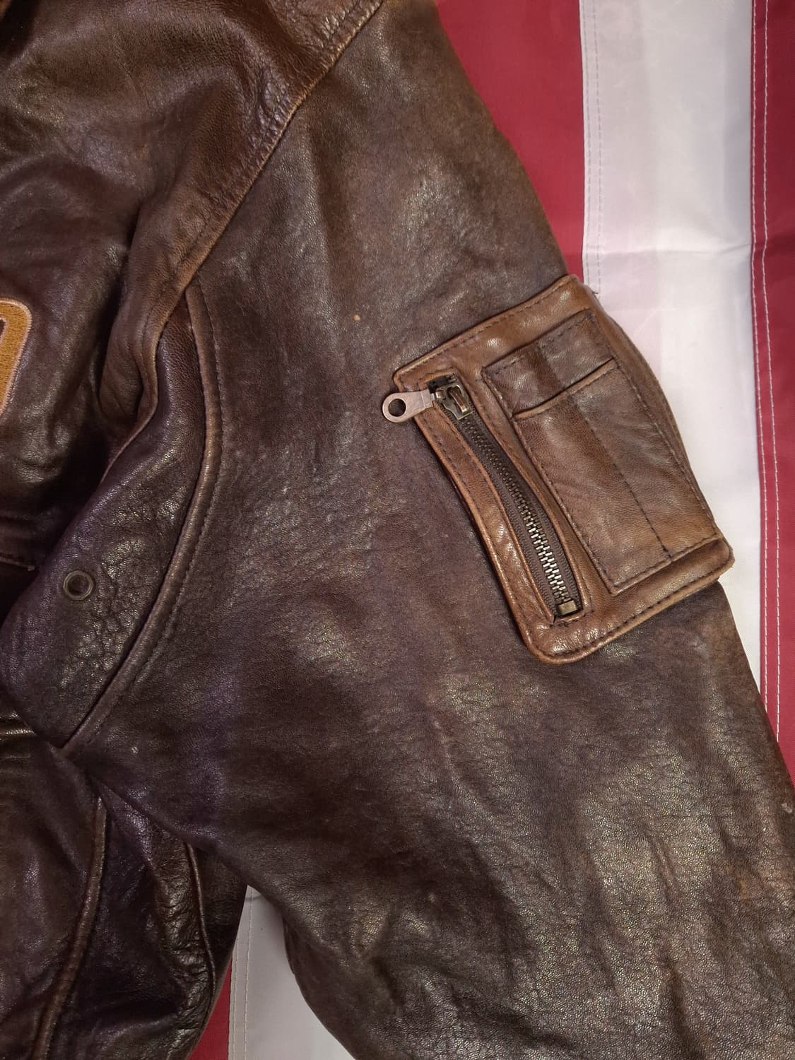 90's 국내산 MONO CHAIN 리얼레더 빈티지 항공자켓 상품이미지8