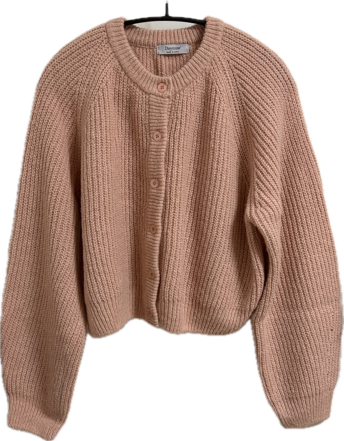 라운드넥 니트 가디건 핑크 상품이미지1