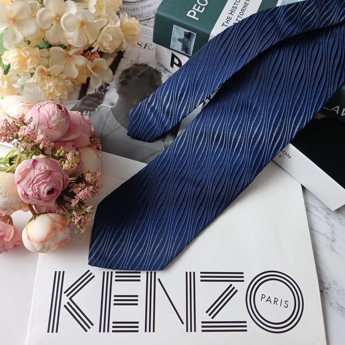 겐조 실크 블루 웨이브 자카드 넥타이 9cm S~A+등급 E897
 상품이미지4