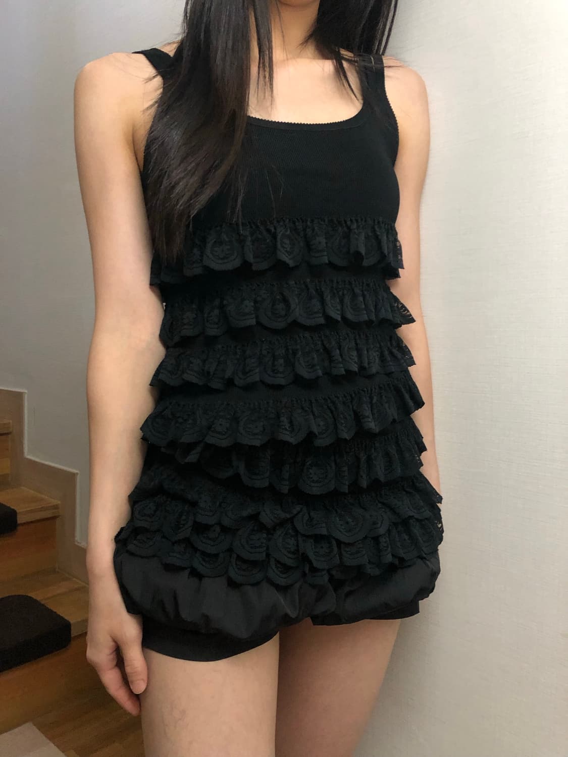 빈티지 블랙 프릴 슬리브리스 상품이미지3