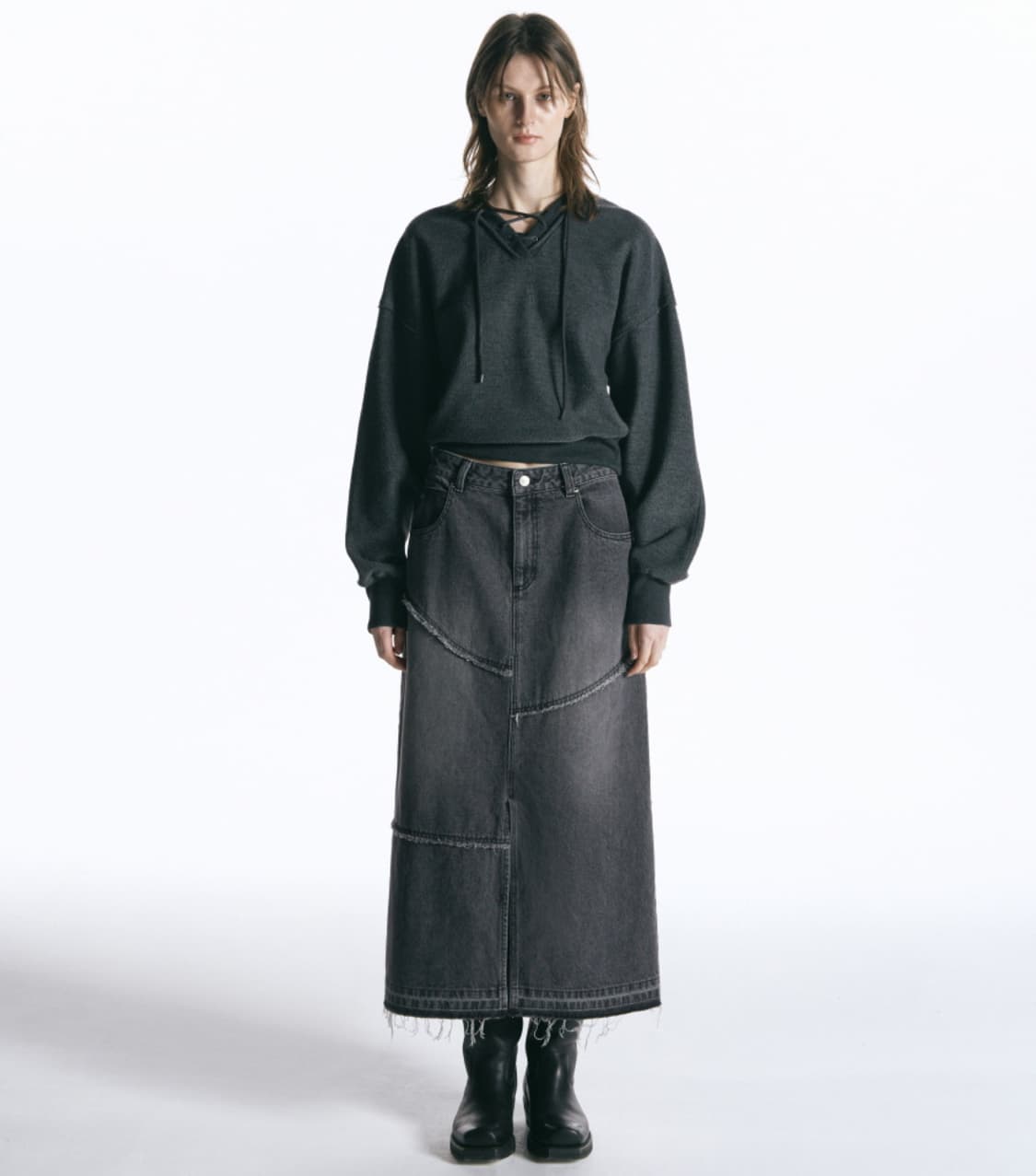 인사일런스 우먼 레이스업 스웨트셔츠 맨투맨 챠콜 s 상품이미지2