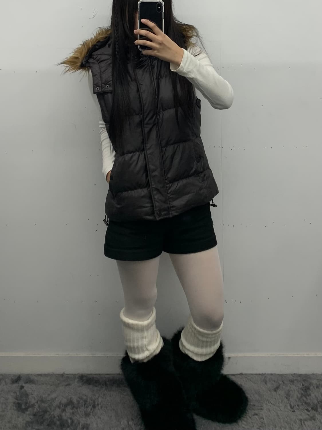 Y2k 그레이 퍼 다운 베스트 상품이미지3