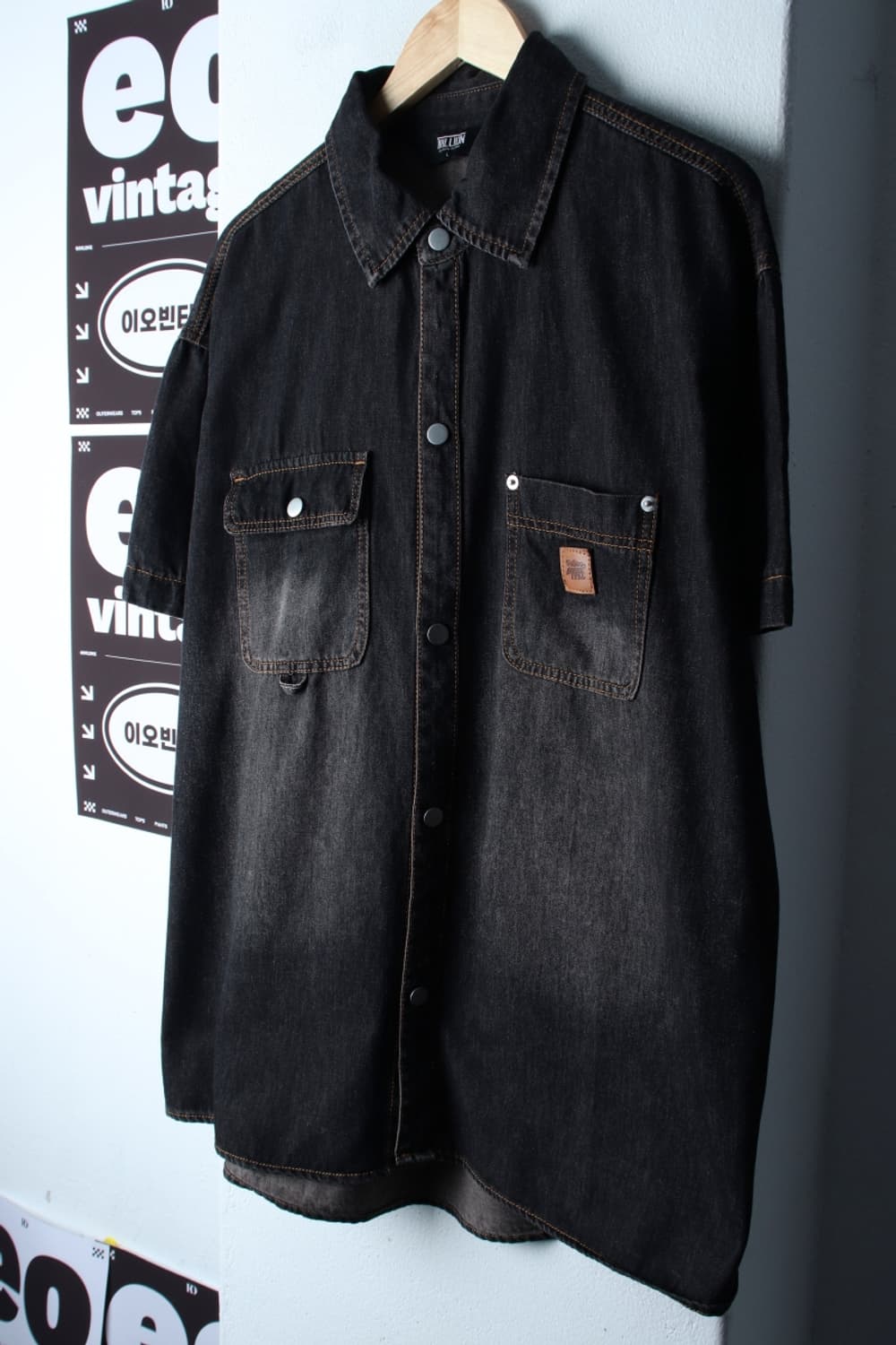 (L-2XL) 트릴리온 반팔 카라 티셔츠 셔츠 남방 데님 청-H32752 상품이미지1