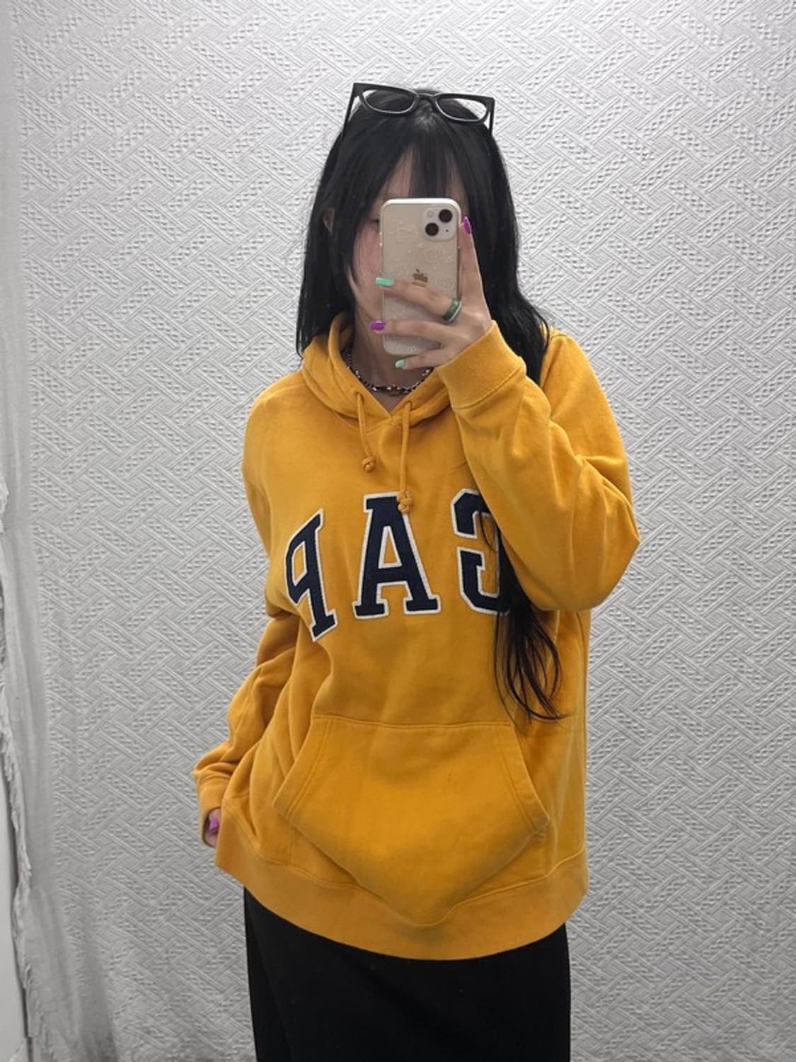 갭 올드스쿨 Y2K 빅로고 머스타드 후드티 L C07058 상품이미지2