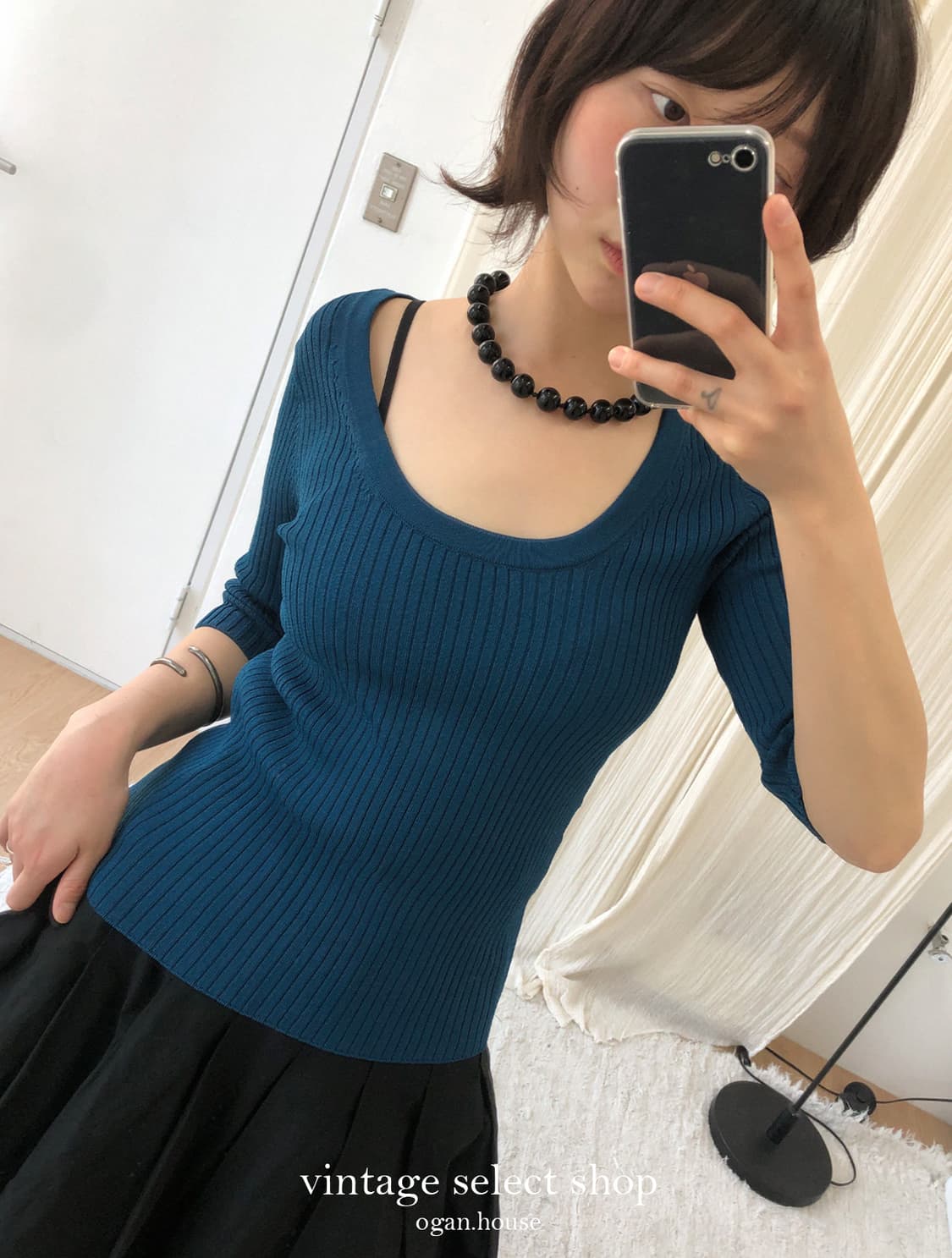 vintage deep blue ribbed top 상품이미지1