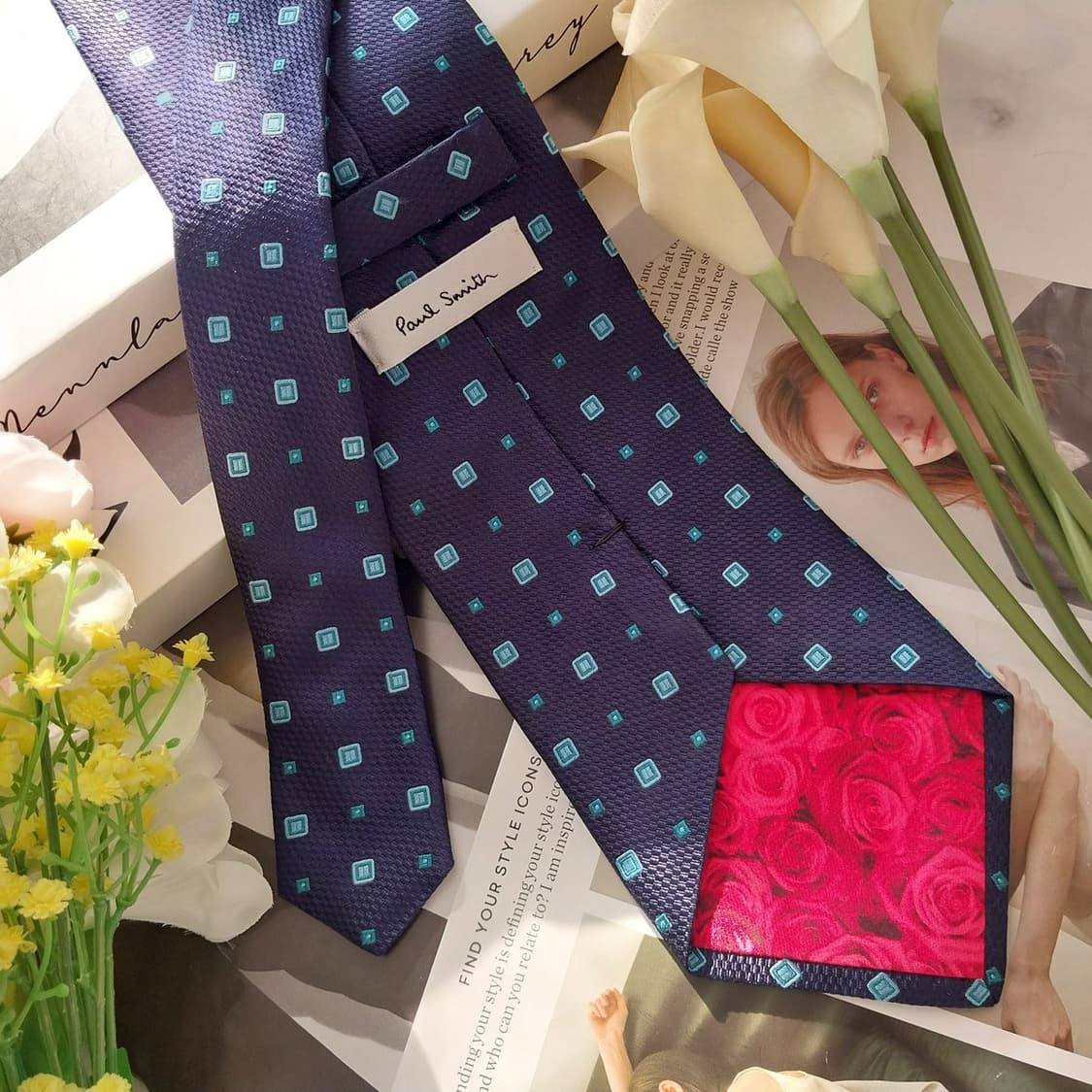 폴 스미스 실크 네이비&민트 스퀘어 넥타이 9.9cm A+등급 K1387 상품이미지5