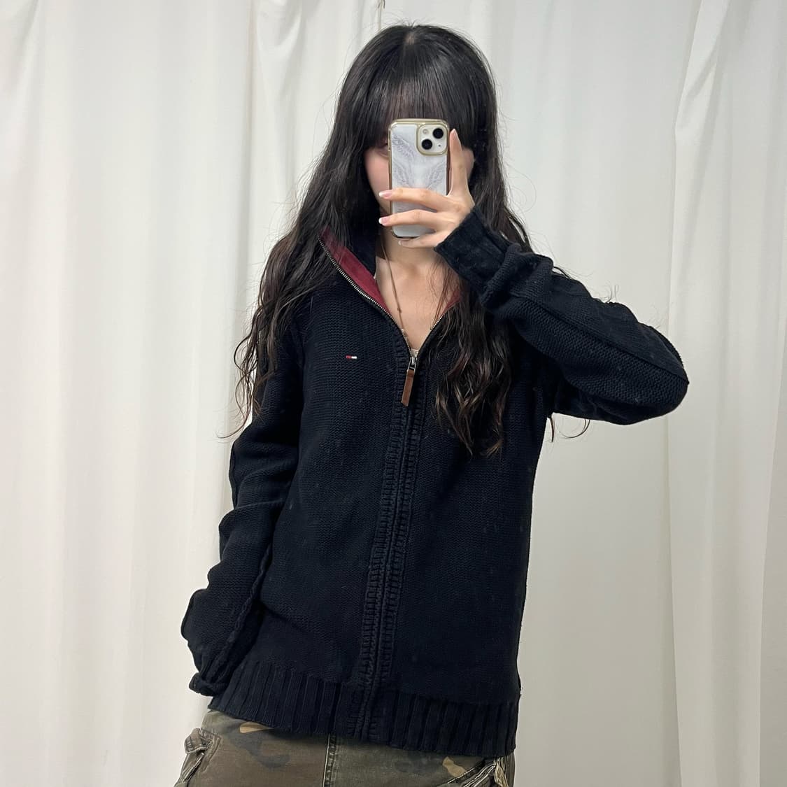 Tommy Hilfiger black knit zip-up 상품이미지2