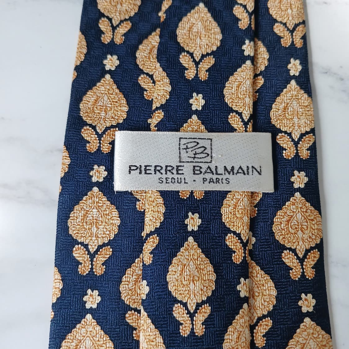 피에르 발망 실크 네이비 패턴 넥타이 10.3cm A~B등급 E864 상품이미지5