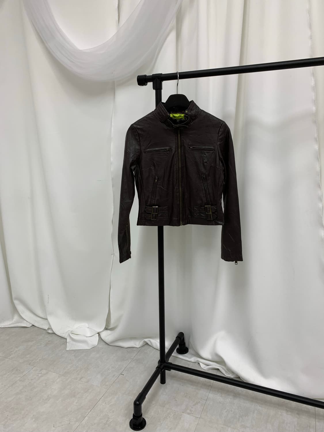 딥브라운 y2k 버클 딱붙 가죽자켓 상품이미지2