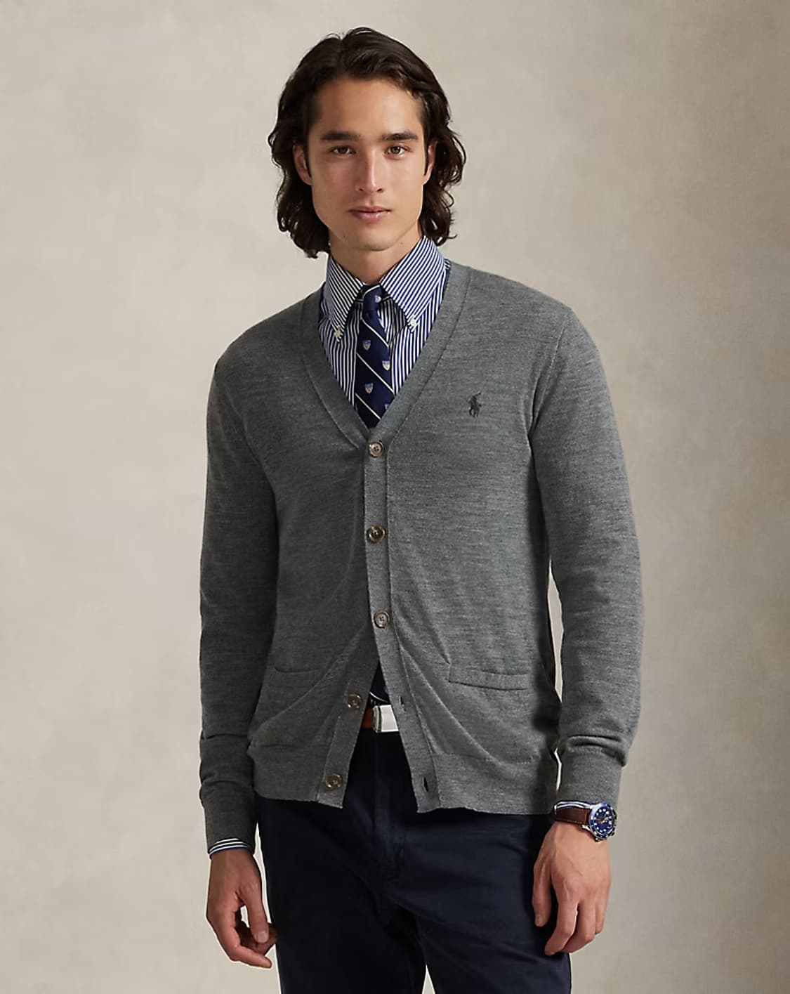 폴로 랄프로렌 워셔블 울 브이넥 가디건 브라운 상품이미지4