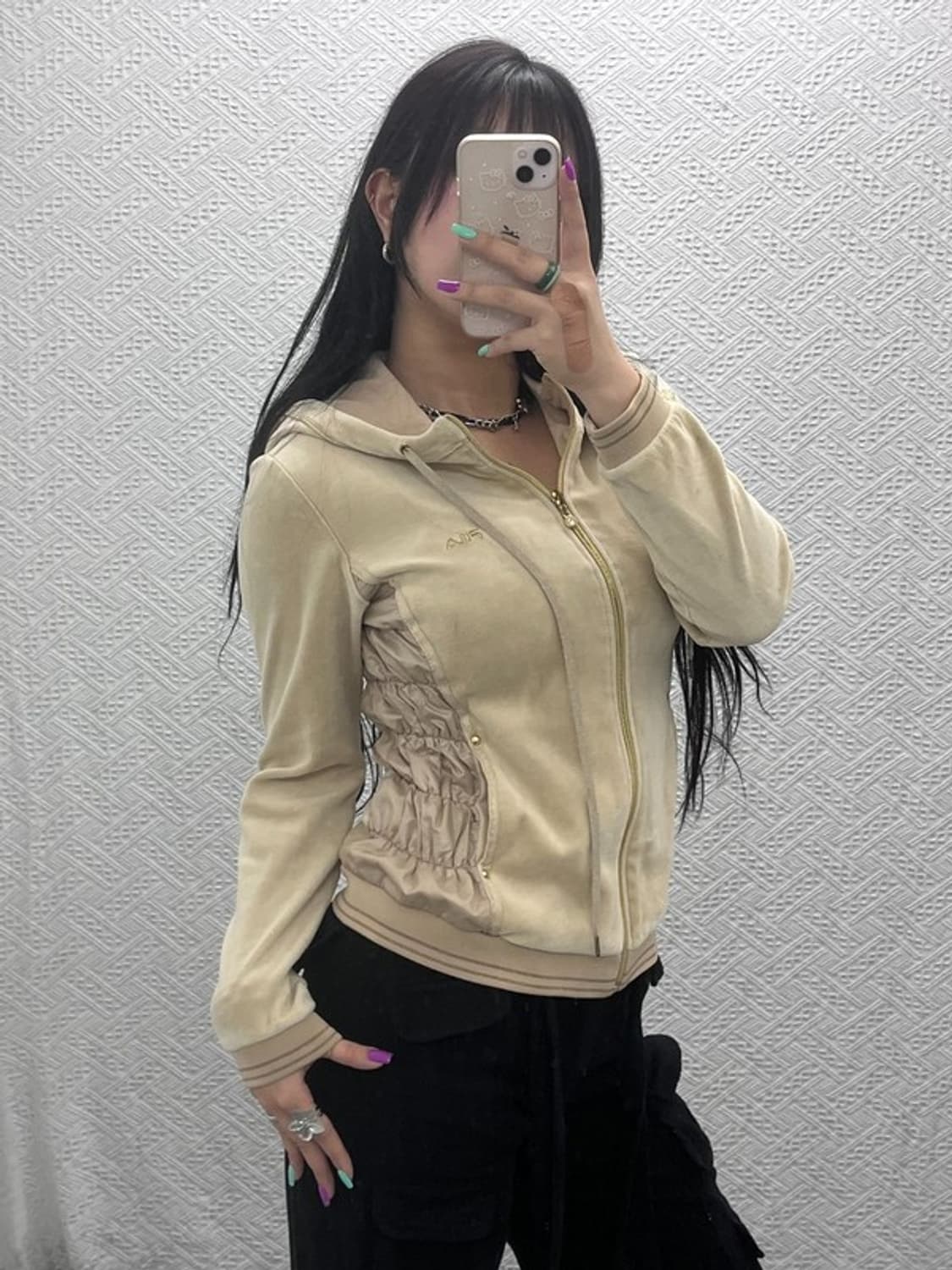 휠라 레트로 폭닥 벨벳 후드 집업 M C07377 상품이미지2