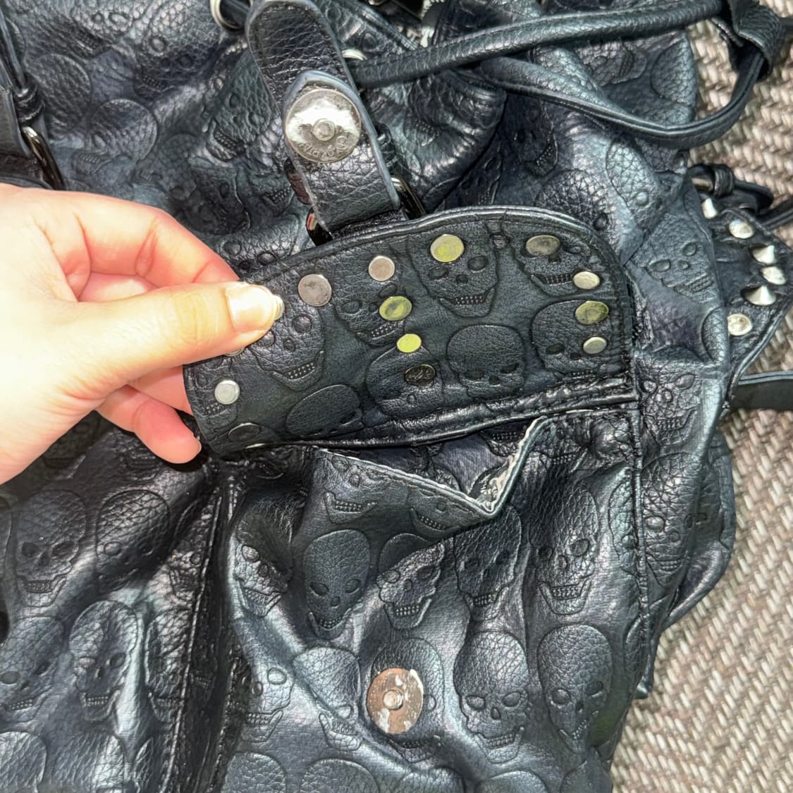 빈티지 고스 펑크 락 해골 가죽백팩 상품이미지5