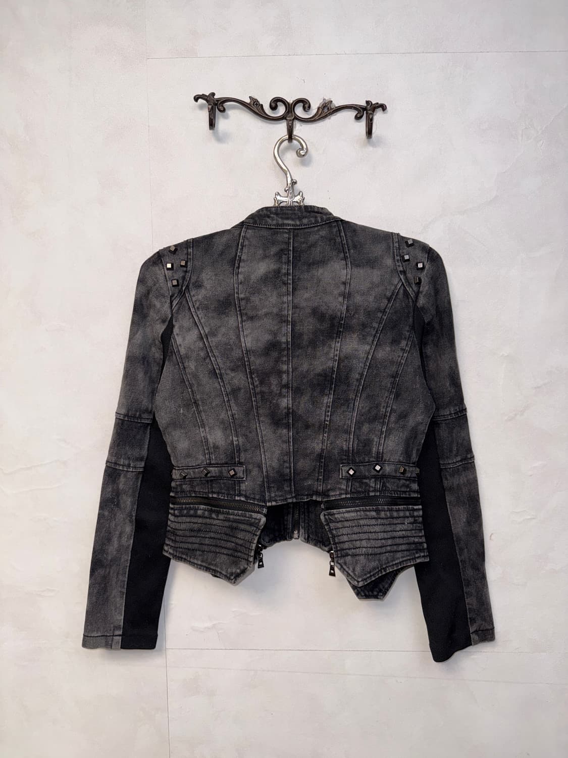 Black tie dye denim stud double rider jk 상품이미지3