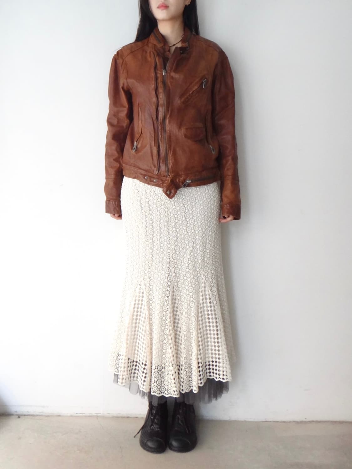 Zip aging leather jacket / orange brown 상품이미지6