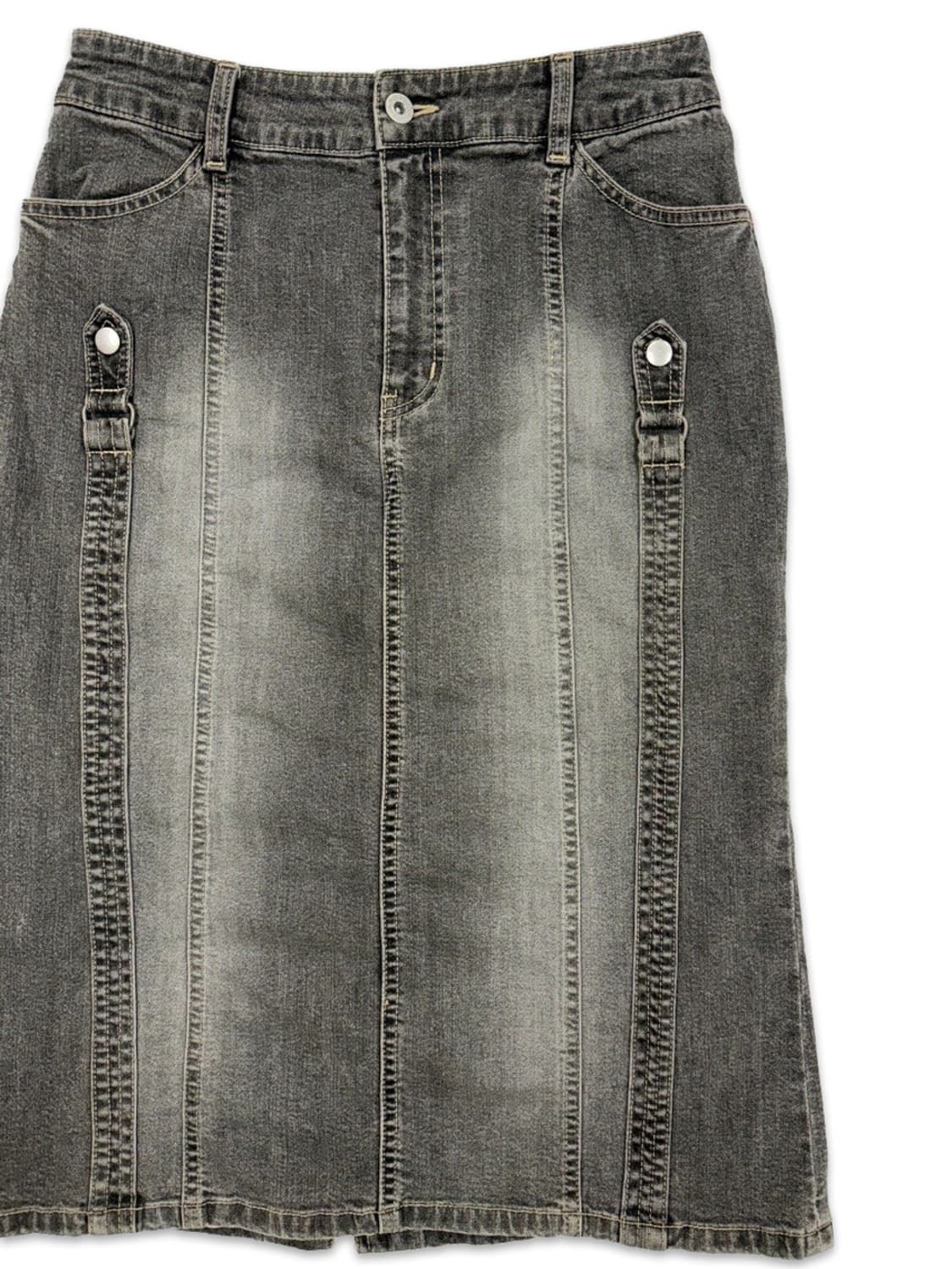 빈티지 그레이 데님 벨트디테일 미디 스커트 상품이미지2