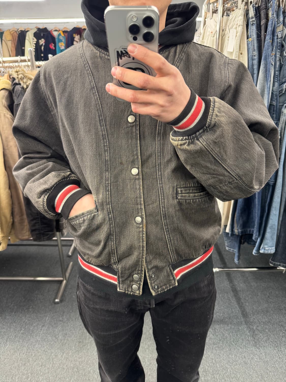 L)90‘s 에드윈 흑청 바시티 자켓 상품이미지2