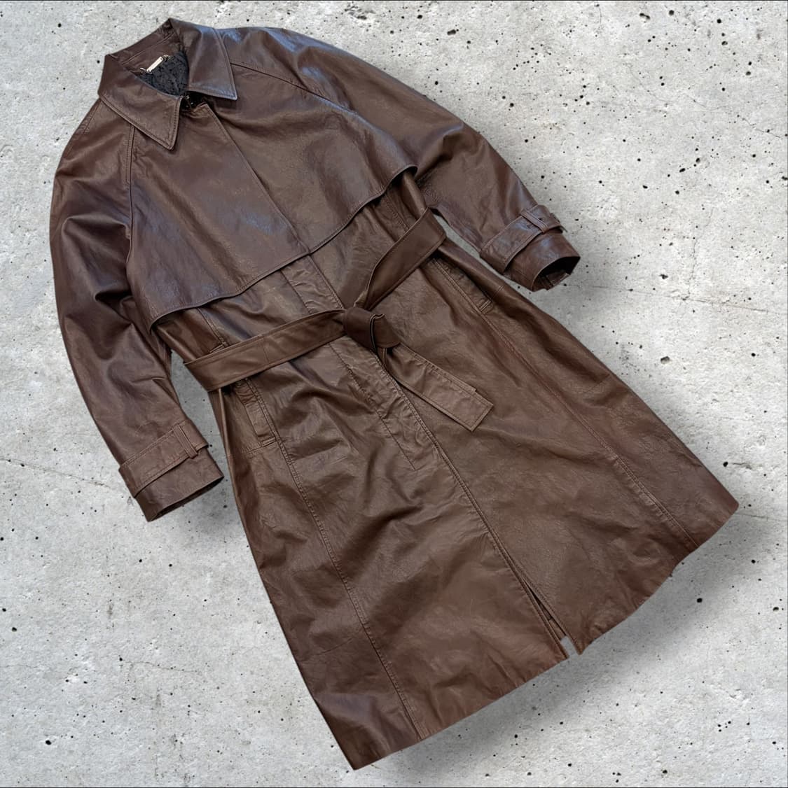 [M] 베라왕 양가죽 브라운 레더 롱 트렌치 코트 D654 상품이미지1