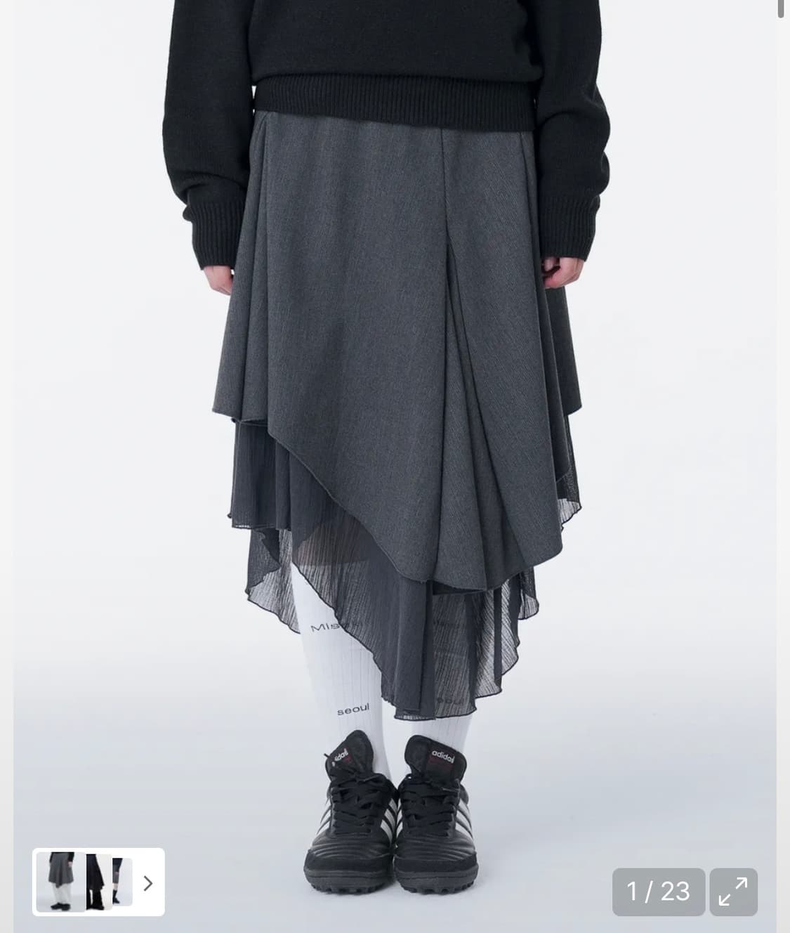 미세키서울 언발란스 레이어드 스커트 차콜 2사이즈 상품이미지1