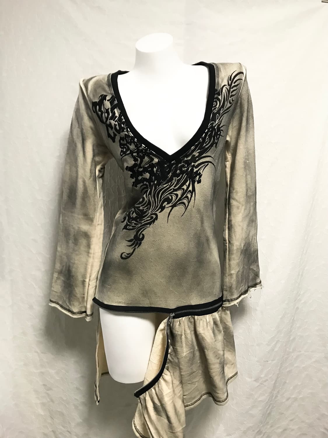 빈티지 알곤퀸즈 y2k 펑크 트라이벌 지퍼 워싱 롱슬리브 탑 원피스 상품이미지1