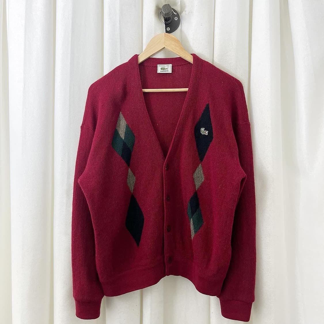 라코스테 레드 패턴 모 브이넥 가디건 상품이미지1
