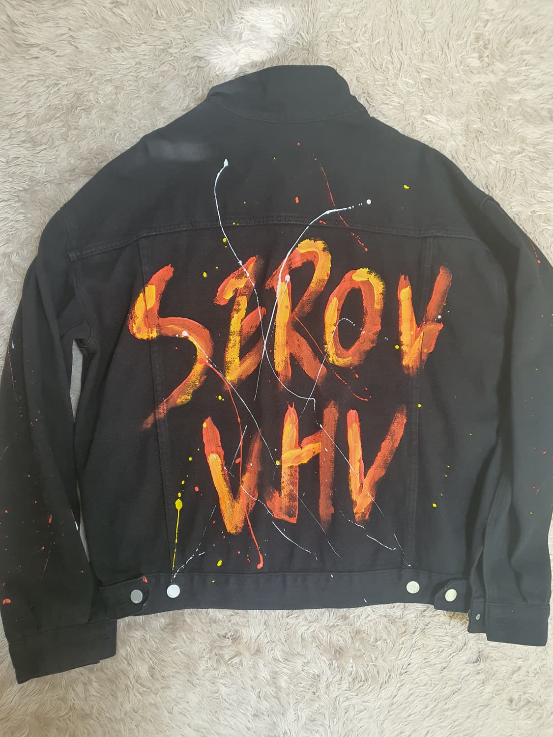 블랙 페인팅 청 데님 자켓 사이즈 100~105 상품이미지3